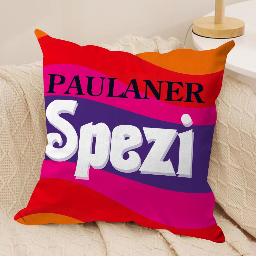 PPaulaner Spezi Logo Cushion Cover Silky Short Plush DoubleSided Printed Pillow Case for Sofa All Seasons Home Decor Gift