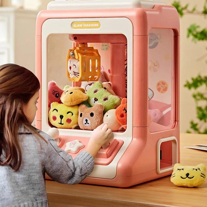 Automatic Doll Machine Plaything For Kids Small Cute Animation Coin Operated Play Game Claw Crane Machines With Light Music Kids Toys