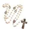 Catholic White Beads Rosary Necklace Virgin Mary Medal & for Cross Pendant Favors for Baptism Communion Weddings Party