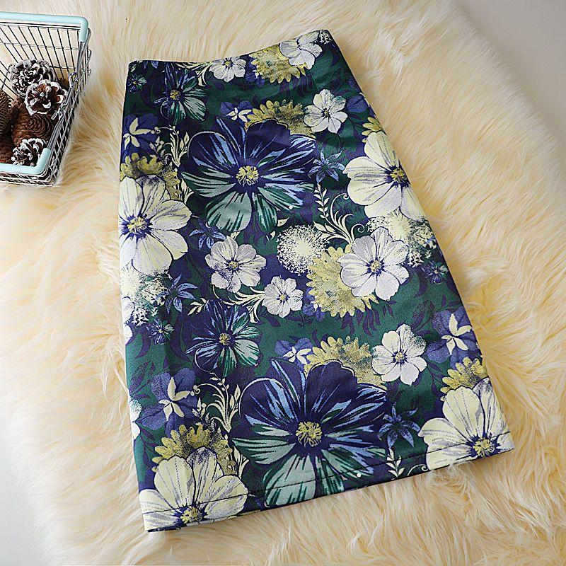 Dame Slim A-linje skjørt Elegant Lady Rose Print Høy midje Hoftedekkende skjørt