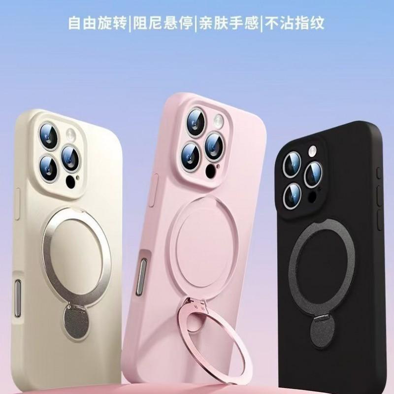 Liquid Silicone Phone Case IPhone 16 Pro Max With 360 Rotating Kickstand Shockproof Magnetic Support