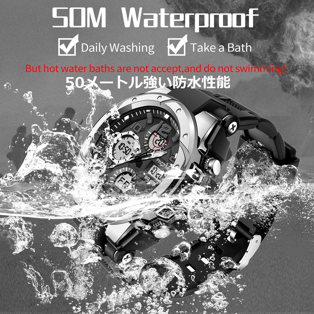 Findtime Digital Watch for Men, Digital-Analog, Wristwatch, Waterproof, Military Watch, Stopwatch, Sports, Dual Time, Stylish, Alarm, LED, Alarm