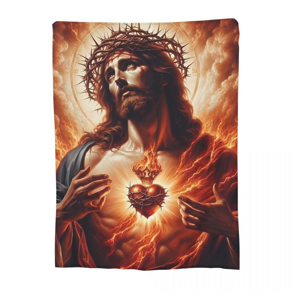 Jesus Christ Angelic Heart Religious Blankets Soft Warm Flannel Throw Blanket Bedding for Bed Living Room Picnic Travel Sofa