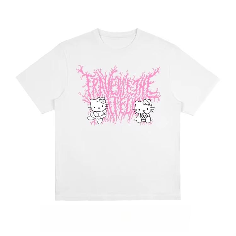 

2026 Sanrio Vintage Hello Kitty Gothic Print Children Daily Outdoor Womens summer loose and fashionable style S