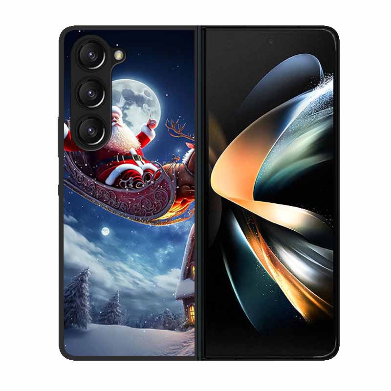Christmas Case For Samsung Galaxy Z Fold 6 5 4 3 Cover Fold5 Fold4 Lovely Black Hard Plastic PC Cover For Galaxy Z Fold5 5G Case
