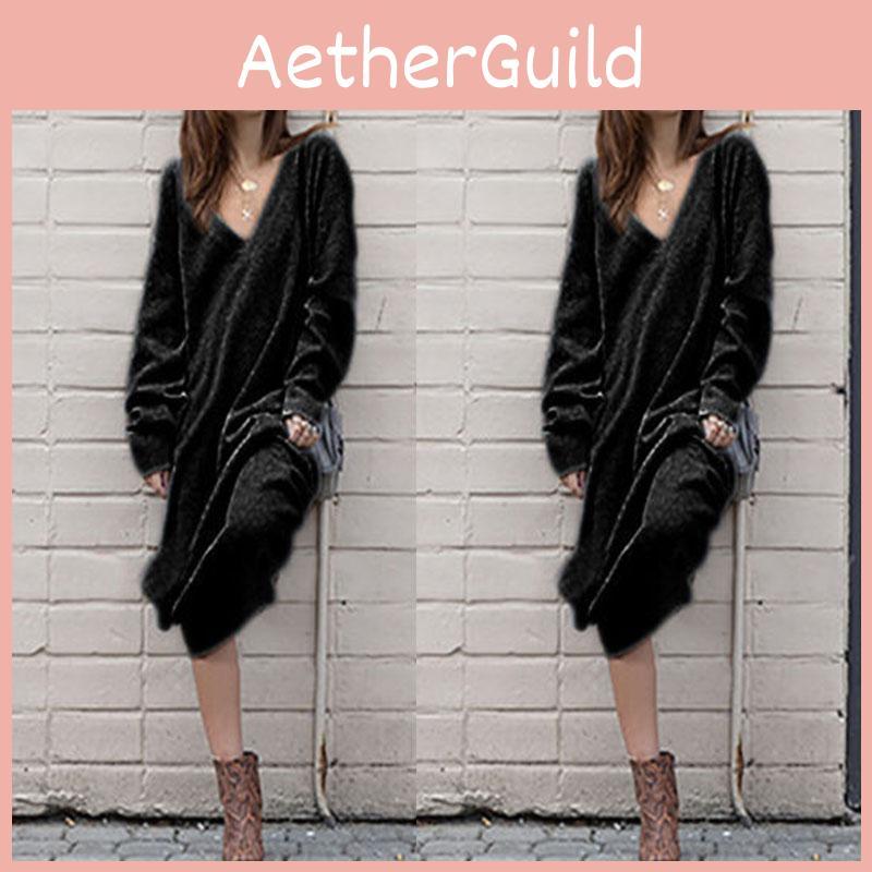 Elegant Woman Fashion V-neck Long Sleeve Winter Sweater Dress For Stylish Looks