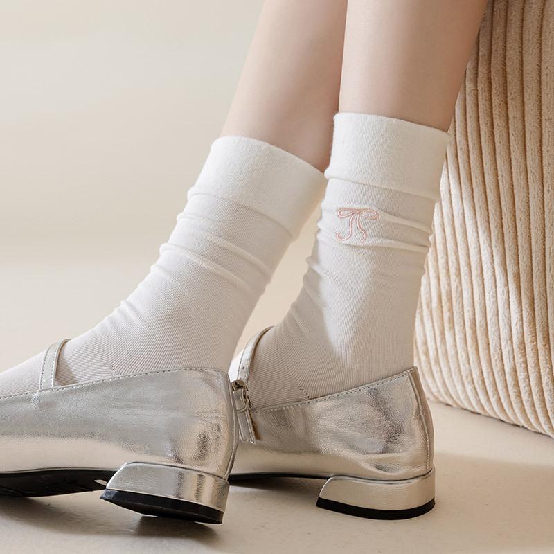 Ballet Socks Women'S Autumn White Women'S Medium Tube Socks Bow Loose Breathable Spring Stacking Stockings Women