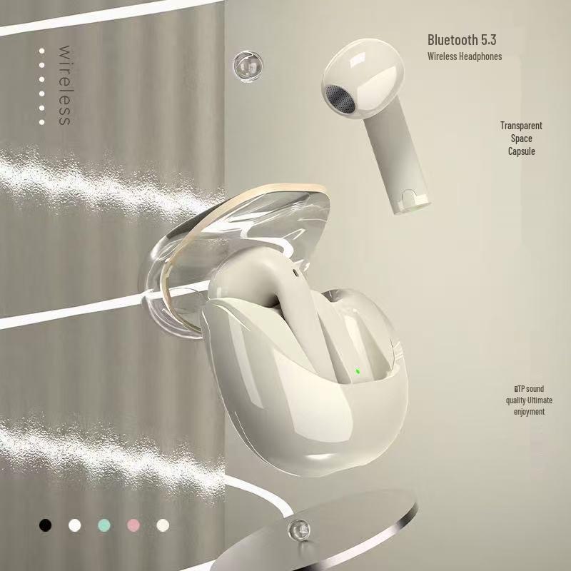 High-Quality Transparent Bluetooth 5.3 Aviation Earbuds with 8-Hour Battery for Sports & Gaming, New White.