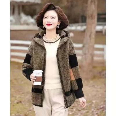 Women's Winter Plus Size Hooded Coat Middle-Aged & Elderly Autumn Elegant Casual Double-Faced Fleece Wool Coat