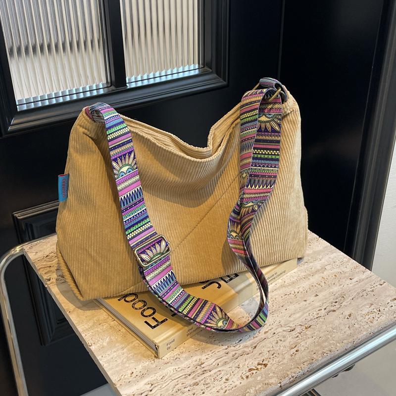 Sztruksowe torby Crossbody dla kobiet damska torba na ramię o dużej pojemności modna torebka i torebki jednokolorowa damska torba kurierska