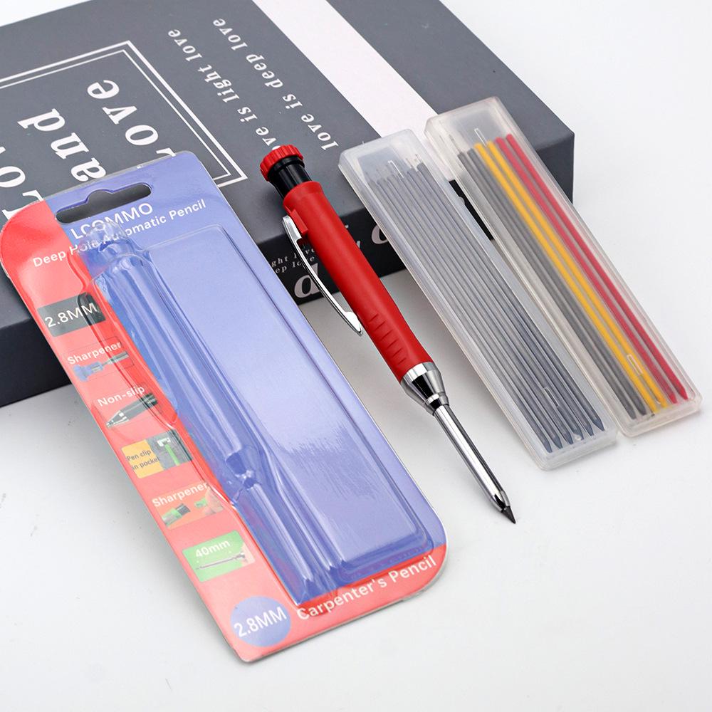 Professional Long-Head Metal Woodworking Pencil with 2.8mm Graphite Lead