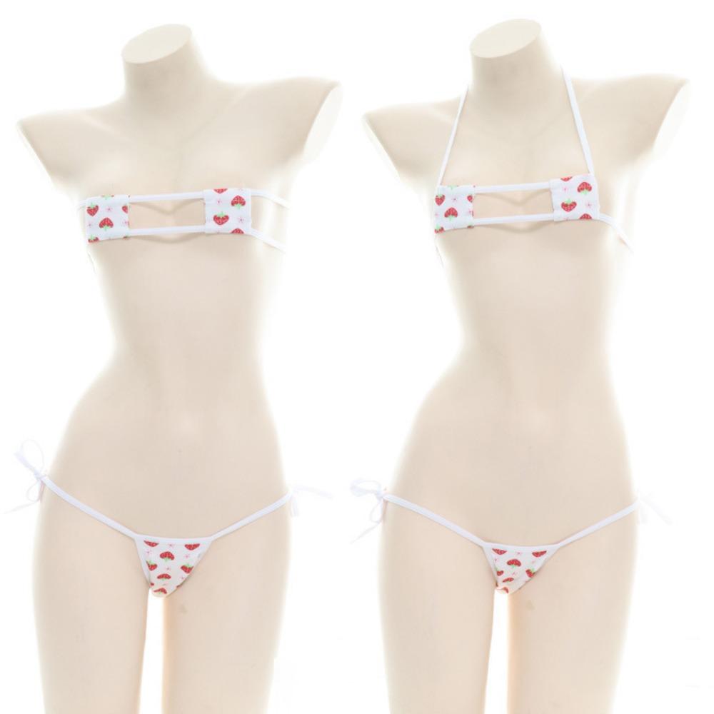 Sexy Girl Lingerie Japanese Suit Seduction Suspender Thong Lace Strawberry Series Bikini Suit