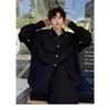 Men's Black Metal Ring Detail Button Down Shirt Casual Detachable Sleeve Oversized Streetwear Top