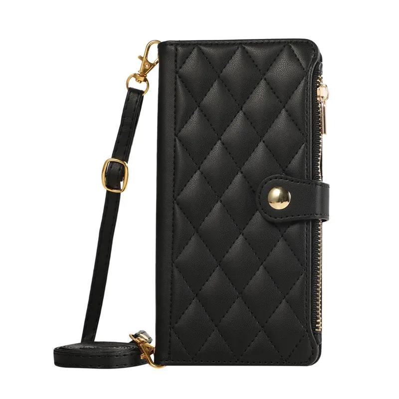 

Redmi 14C 13C 13R 12 10 A1 Phone Case for Xiaomi Redmi Note 13 12 11 10 9 Pro Rhombus Grid Long Hanging Rope Flip Wallet Cases Redmi 14C