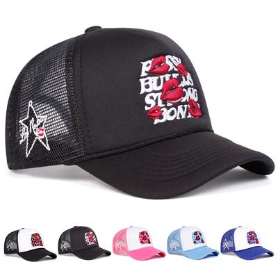 Unisex lip Borduurwerk Zijpentagram Verstelbare mesh Baseballpet hiphop petten Lente Zomer Outdoor Vrijetijdshoeden Reisaccessoires voor Dames Heren
