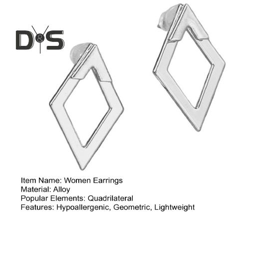1 Par Pendientes Geométricos de Rombo para Mujer Hipoalergénicos Ligeros Minimalistas Pendientes Statement Pendientes de Tuerca Metálicos Huecos Cuadrados Delanteros Traseros Joyería