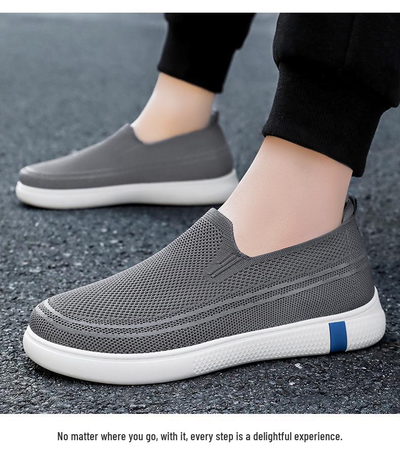 Men's Spring Flyknit Breathable Slip-On Loafers - Korean Style, Comfortable, Thick Sole Casual Dad Shoes