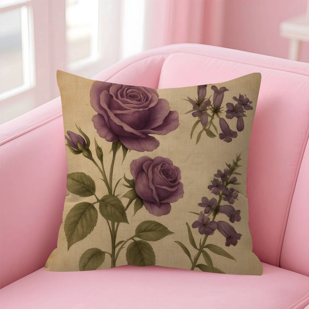 Vintage Floral Art Flower Pillowcase Toon Gift Cushion Cover Bedroom Home Sofa Chair Seat Decor Pillow Case