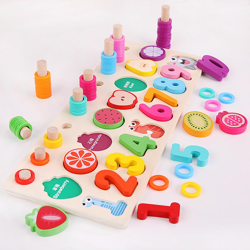 3-in-1 Children s Educational Counting Board: Number Operations, Fruit Shapes Matching, Jigsaw Puzzle