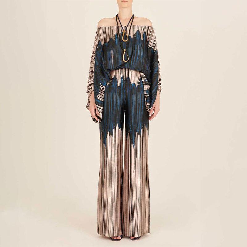 Europäisches und Amerikanisches Damen-Oberteil mit weiten Fledermausärmeln und Weitbein-Hosen-Set