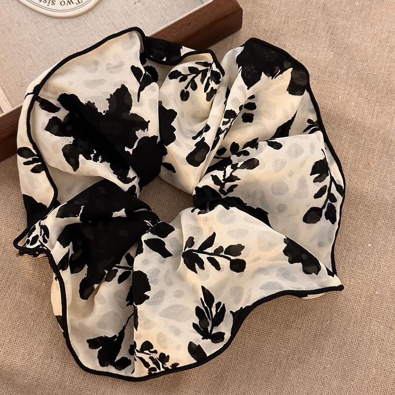 New Vintage Print Bow Ink Skirt Elastic Scrunchie Headband Elegant Fashion Lady Ponytail Streamer Hair Rope Hair Accessories