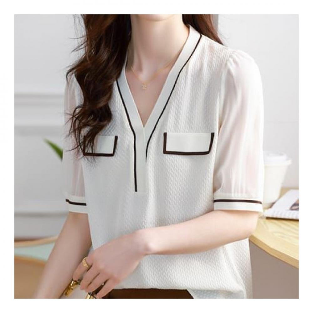 NaVaVa Women Vintage V Neck Sheer 5 Quarter sleeVe Blouse Nk2029