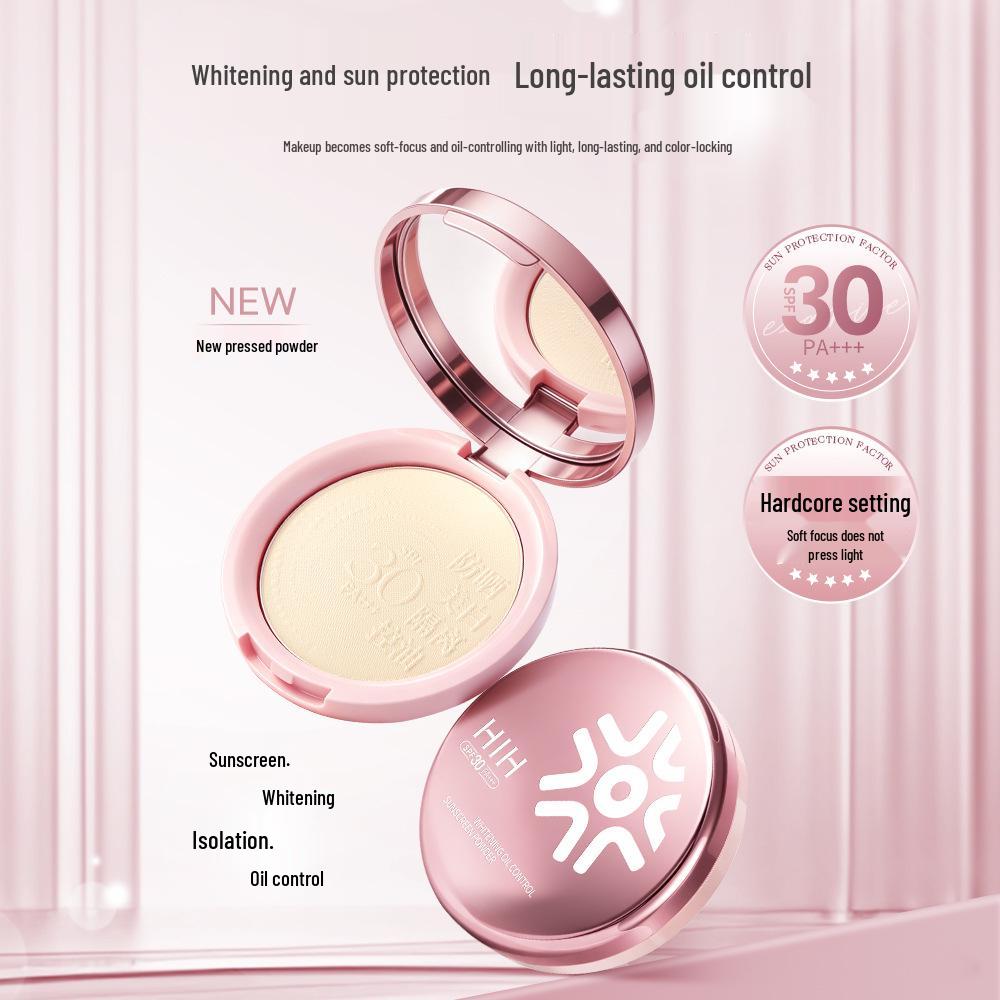 HIH Whitening Oliecontrole Zonnescherm Poeder: Langhoudende Concealer, Verheldert Huidskleur, Verbergt Poriën.