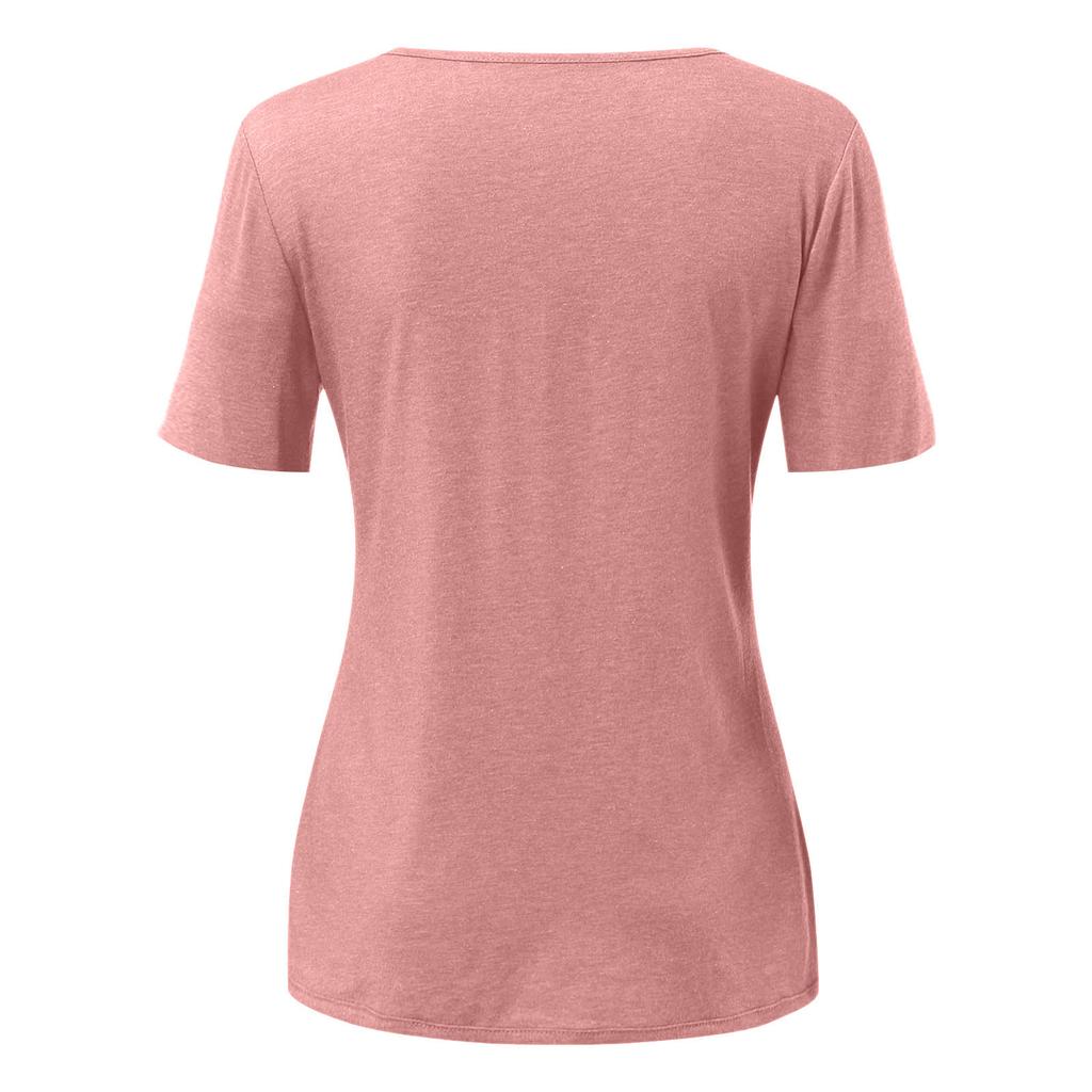 Summer Womens Trendy Irregular Hem Tops Sexy V-Neck T Shirts Short Sleeve Buttons Blouses Plain Daily Tees