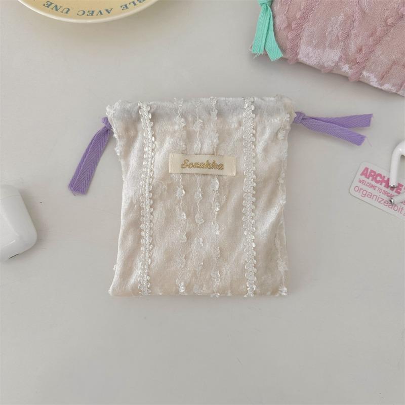 

410112 Lace lace drawstring bundle storage bag, sundries, small cloth bag, lipstick change bag, earphones, handbag. белый