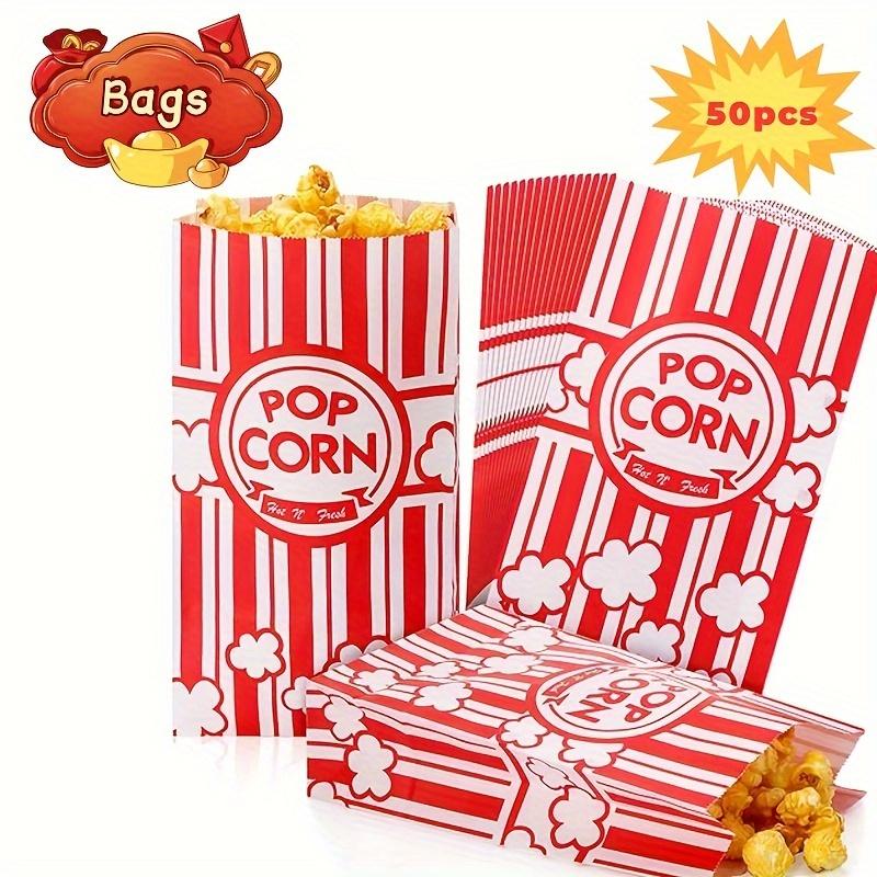 200pcs Popcorn Favor Bags Red Striped Candy Paper Bags Nougat Biscuit Bread Toast Bags For Movie Birthday Party Snacks Goods Bag