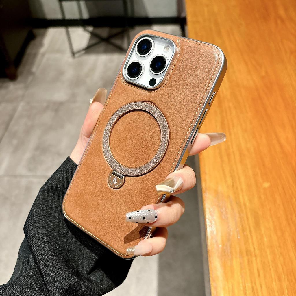 Glitter Magnetic Leather Stand Case for iPhone 17 Pro Max & 16 - Drop-Proof Protective