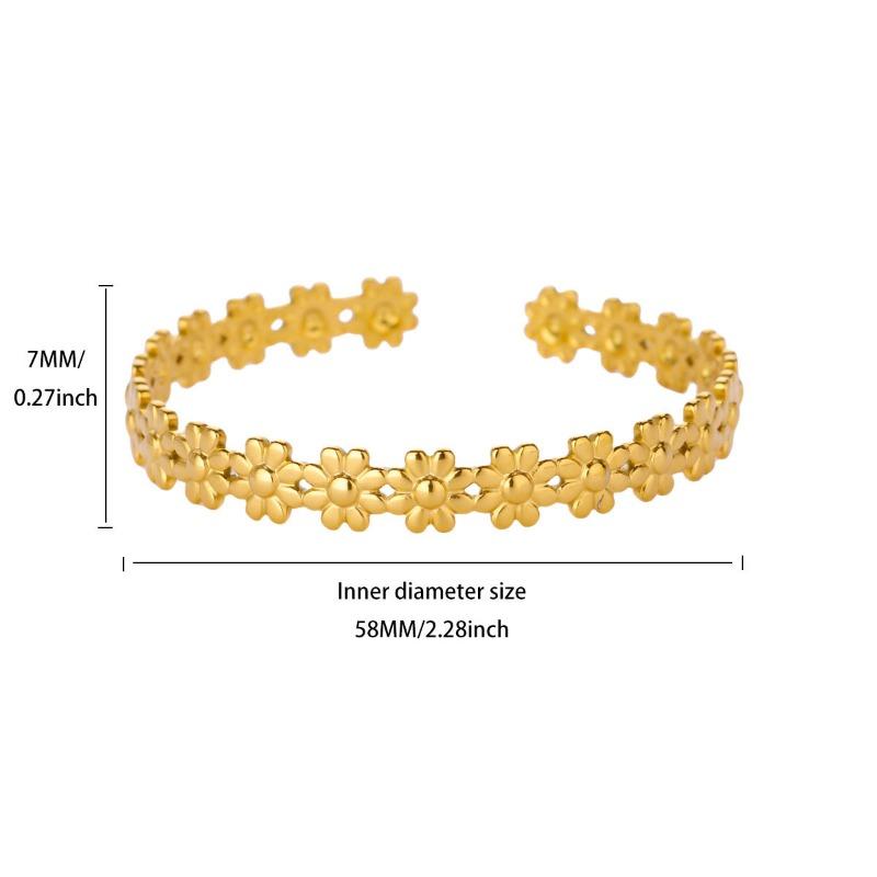 Fashion Daisy Flower Stainless Steel Bracelet Women's Open Bracelet K Gold Plated Jewelry