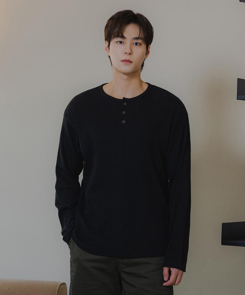 BAKKEN [Men] Henley Neck Long Sleeve T-Shirt Bk4224 (4 Colors)