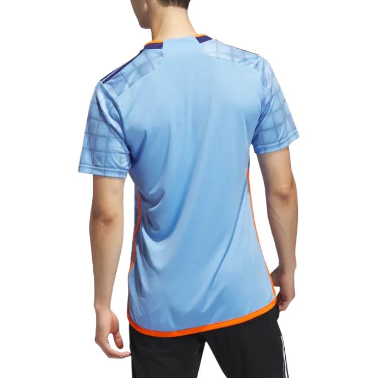 Adidas Letter Pattern Printed Round Neck Short Sleeve T-Shirt Men Tops Light-Blue HI1878