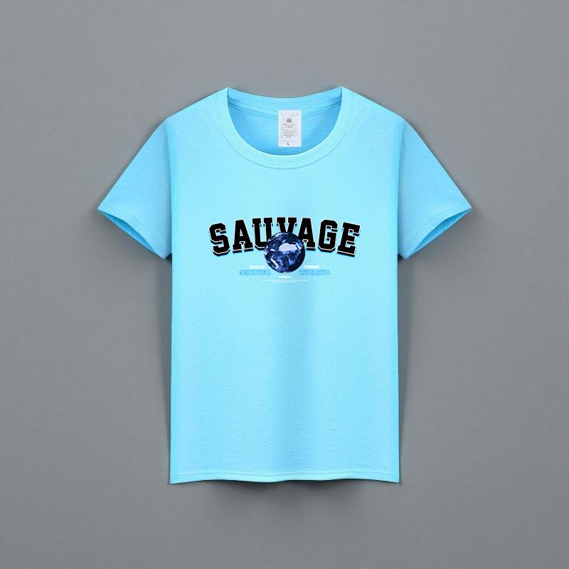 Summer New Unisex Versatile Pure Cotton T-shirt Fashionable Casual Round Neck Top Breathable Loose Fit Print Short Sleeved Shirt