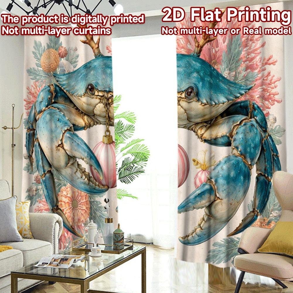 2D FLAT PRINTING 2pcs Curtains (Without Rod) Christmas Crab and Coral Modern Curtains Digital Printed Durable Polyester Curtains
