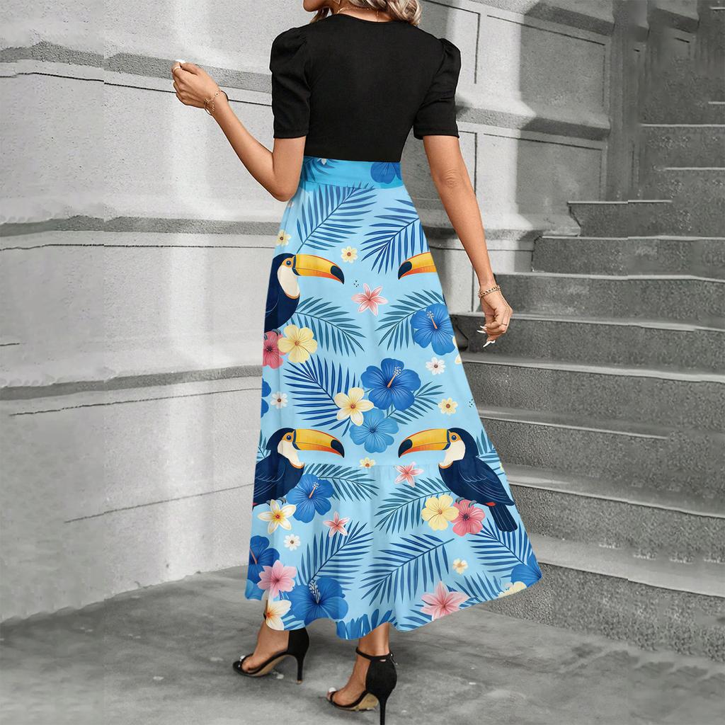 Short Sleeve Women's Dress Casual Flowy A-Line Midi Tshirt Dresses With Pockets Crewneck Vocation Boho Beach Sundress