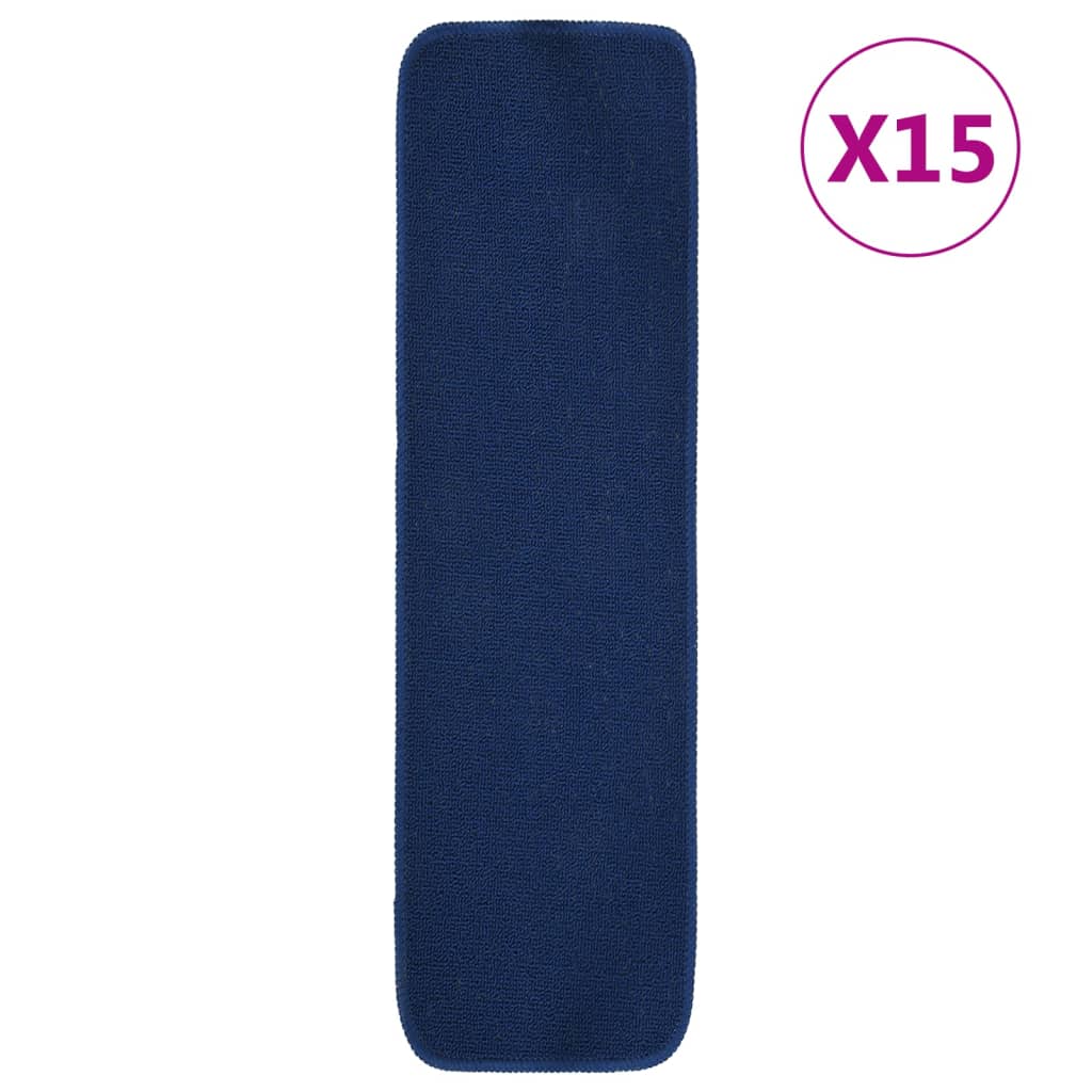 Non Slip Stair Mats 15 pcs 75 x 20 cm Navy Blue Rectangular