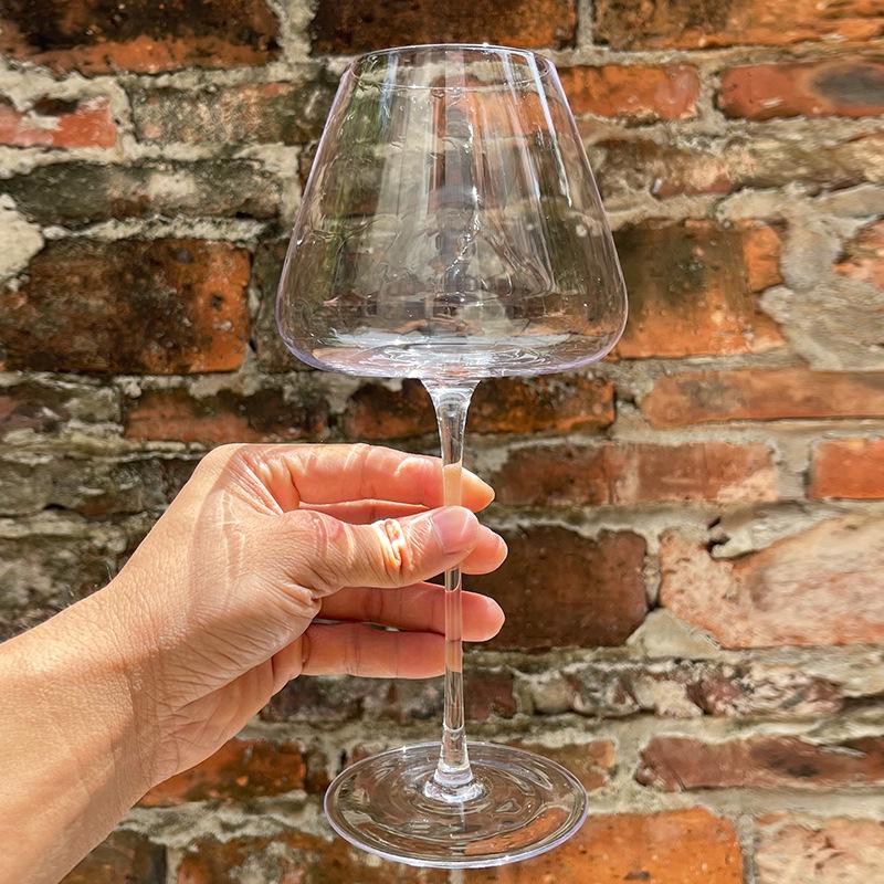 Burgundy Crystal Red Wine Glass - Large Belly, High Stem, Black Bottom, Red Stem