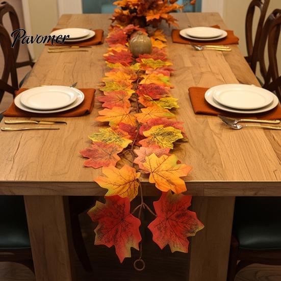 Thanksgiving Home Decor Artificial Fall Maple Leaf Garland, Autumn Foliage Hanging Vine, Flexible Decorative Vines Reusable Harvest for Fireplace