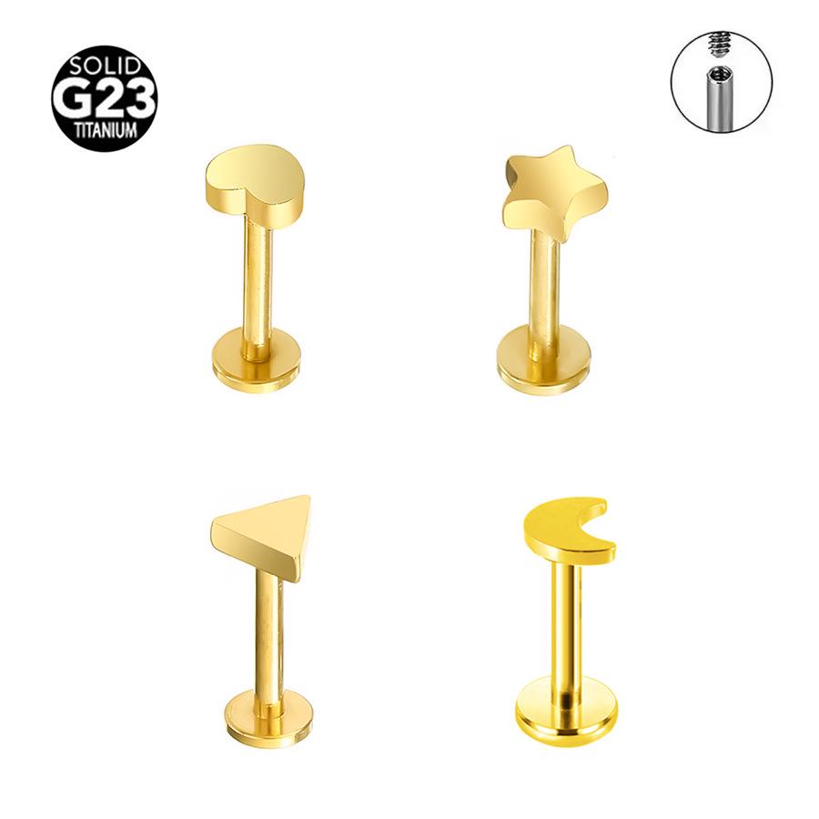 Ferskenhjerte Måne & Stjerne Titan Leppepiercing - G23, 1,2 mm Tykkelse, 6/8/10 mm Lengde