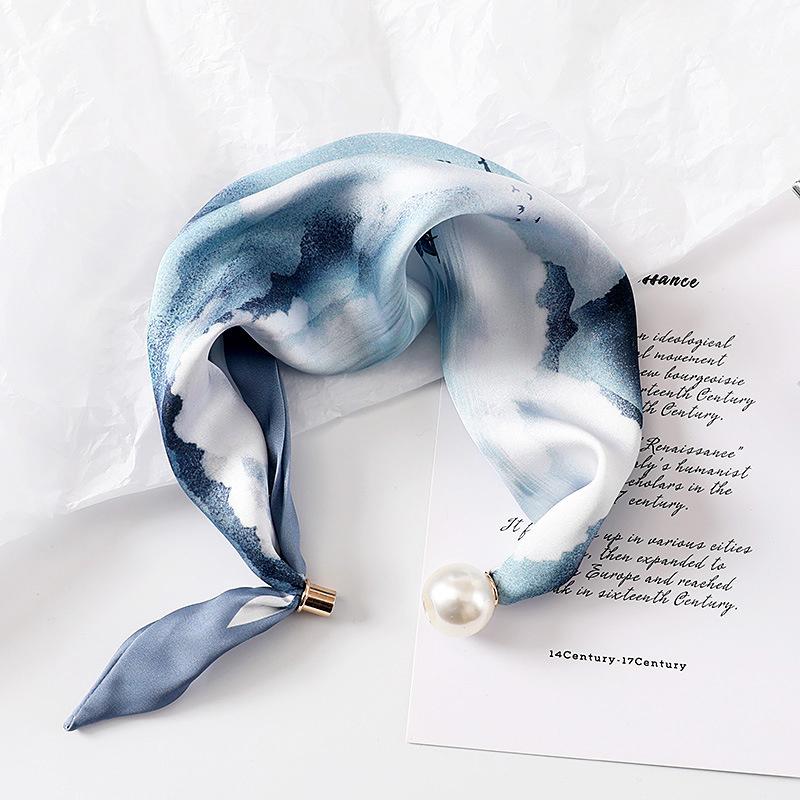 Women's Magnetic Buckle Neck Scarf Polka Dot Paisley Stripe Printed Thin Ribbon Scarf For Shirt Work Outfit Spring Summer Styling