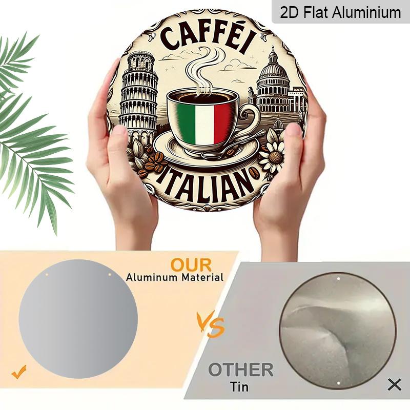 2D Flat, 1pc Caffe 7.87X7.87Round Aluminum Sign, Rome Landmarks Round Aluminum Sign, Italian Coffee Metal Tin Sign - European Style Rustic Metal Wall