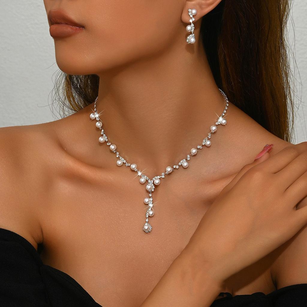 3/4pcs Sweet Elegant Style Imitation Zircon Inlaid Women's Necklace Earrings Bracelet Set Wedding Party Dress Fashion Accessories