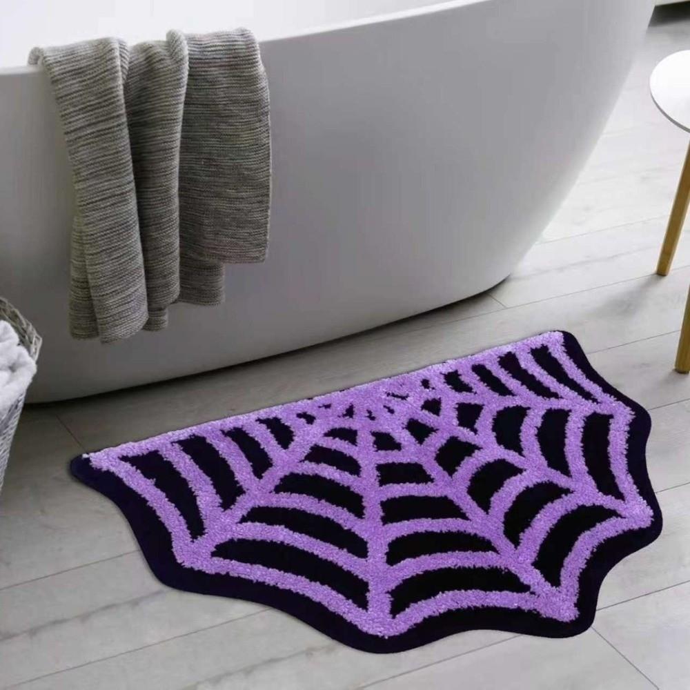 Half Round Spider Web Carpet Non-slip Floor Mat Creative Halloween Doormat  for Bathroom&Bedroom