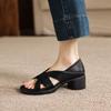 Krazing Pot Mikrofaser Mode Dicke Mittlere Absätze Peep Toe Schuhe Europäisches Design Sommer Größe 43 Größe 42 Plateau Damen Sandalen