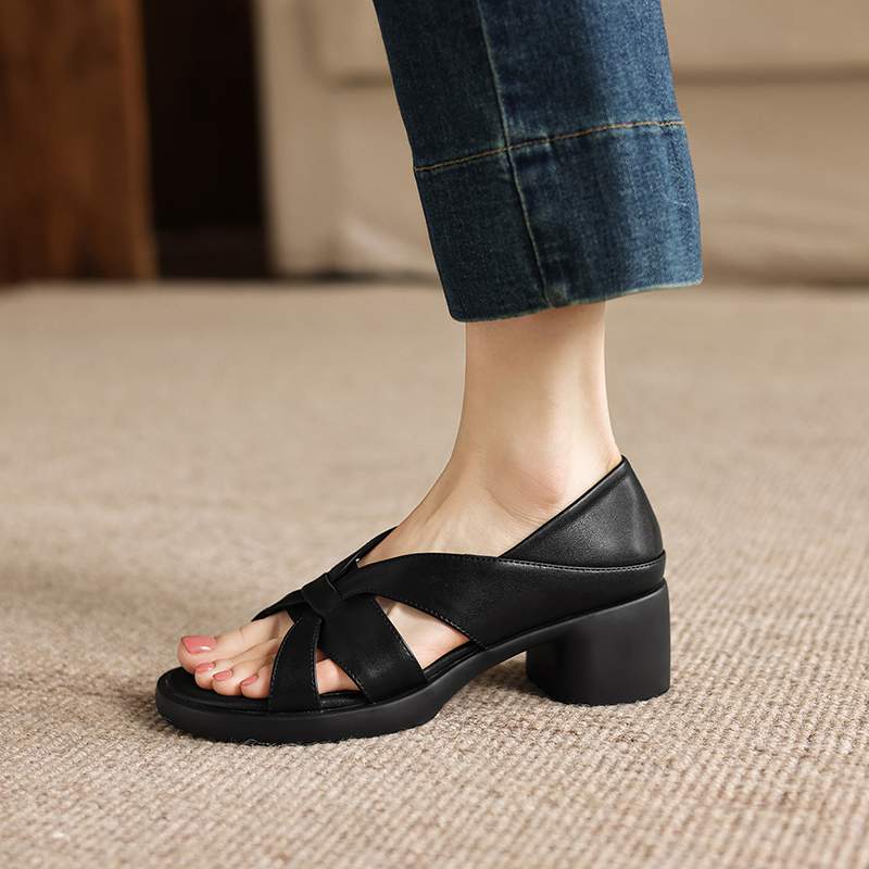 Krazing Pot Mikrofaser Mode Dicke Mittlere Absätze Peep Toe Schuhe Europäisches Design Sommer Größe 43 Größe 42 Plateau Damen Sandalen