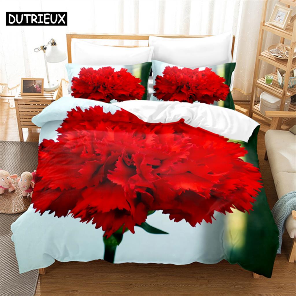 

Carnation Bedding Set 3Pcs 2Pcs Duvet Cover Set King Size Pink Flower Quilt Cover With Pillowcase Queen Full Single Double Bed EU Single(135*200cm)3pcs