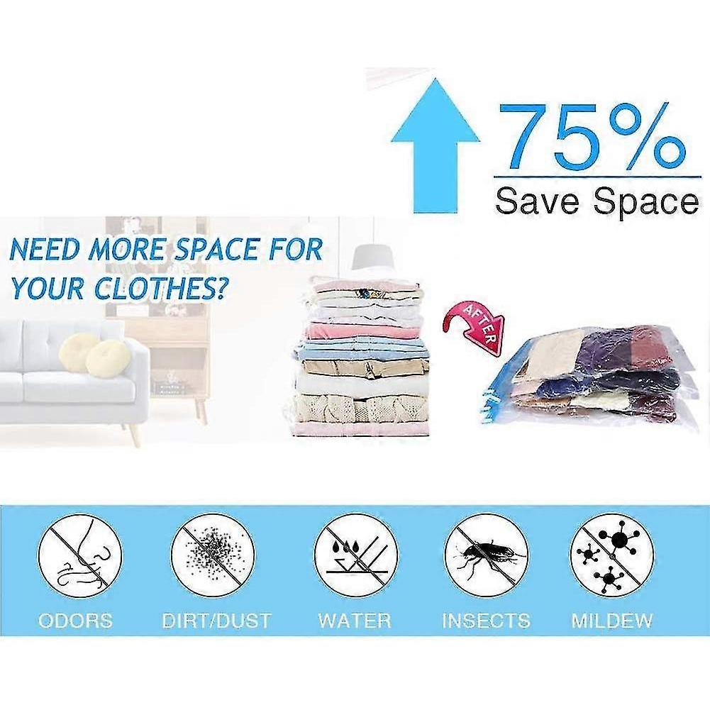 Tian 12 Pieces Travel Vacuum Bags For Rolling By Hand, Vacuum Storage Bags Space