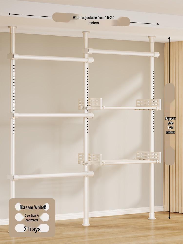 Floor-Standing Clothes Rack: Bedroom Hanger, Retractable Drying Rod, Coat & Hat Rack.